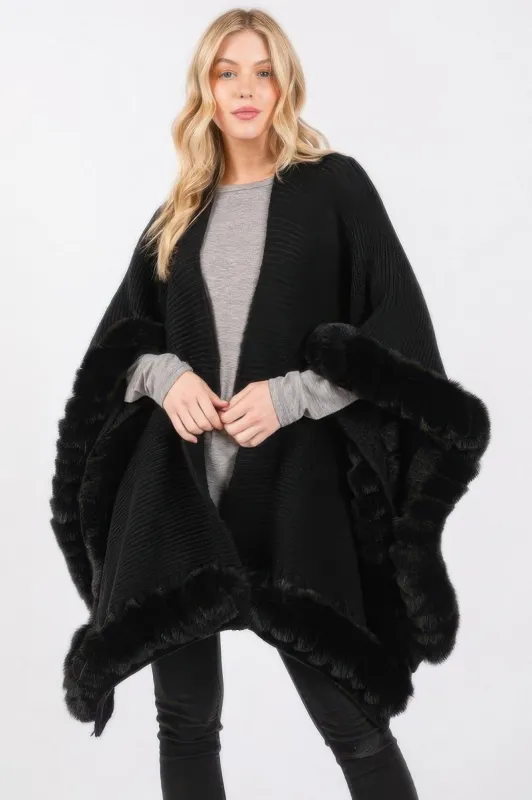 Faux Fur Trim Cape With Closure sold by Unique Kulture