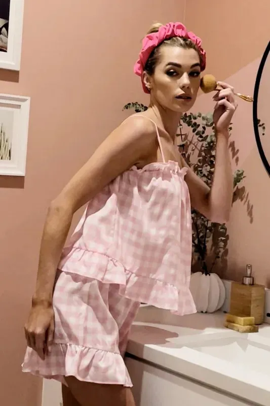 Lime 'N' Chili Gingham Ruffle Trim Cami and Shorts Pajama Set sold by Unique Kulture product image thumbnail 2