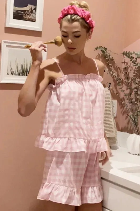 Lime 'N' Chili Gingham Ruffle Trim Cami and Shorts Pajama Set sold by Unique Kulture