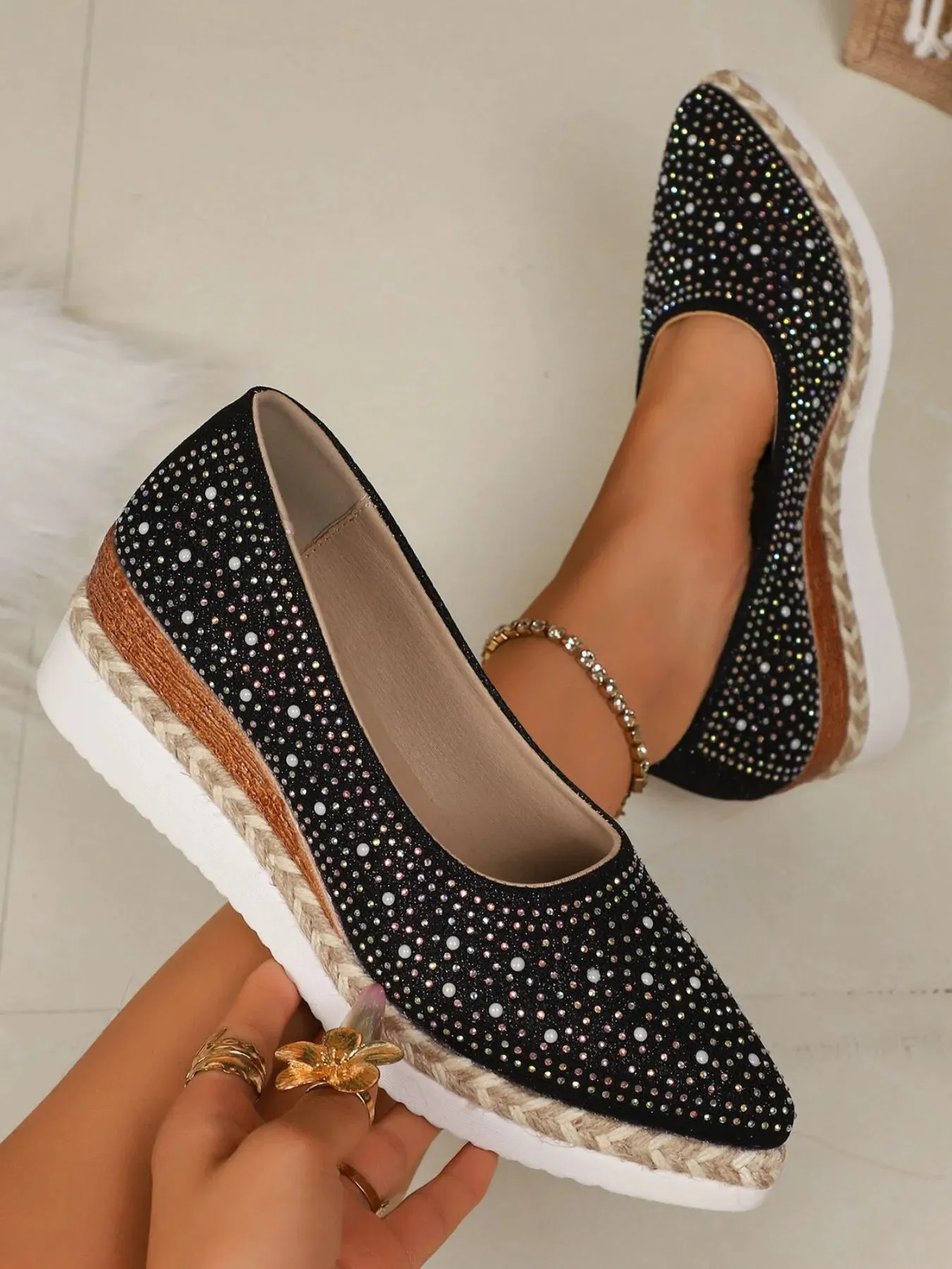 Rhinestone Point Toe Wedge Slip-Ons sold by Unique Kulture product image thumbnail 2