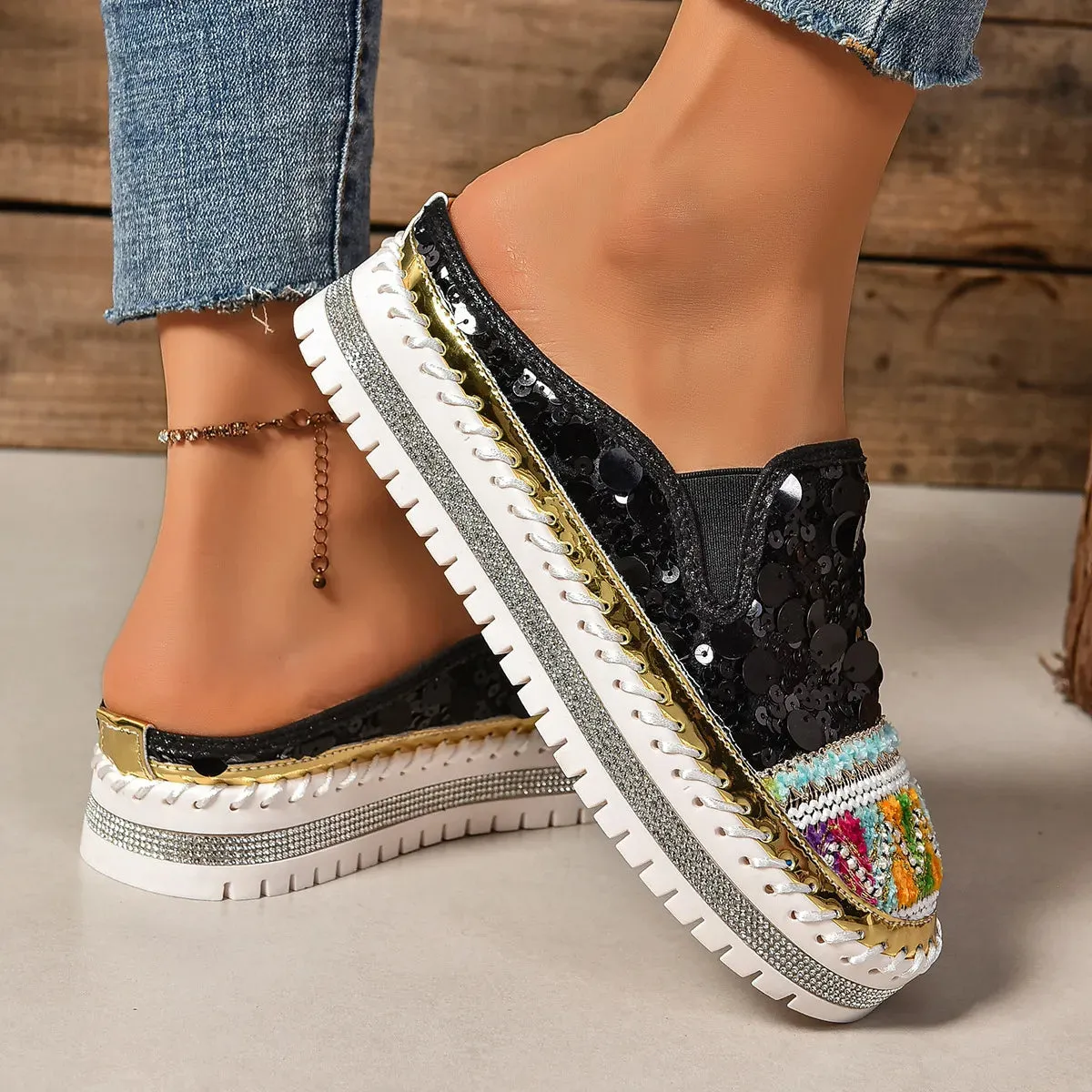 Sequin Round Toe Platform Loafers sold by Unique Kulture product image thumbnail 2