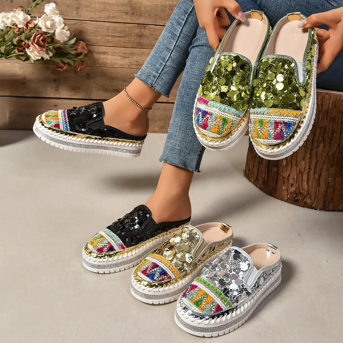 Sequin Round Toe Platform Loafers sold by Unique Kulture