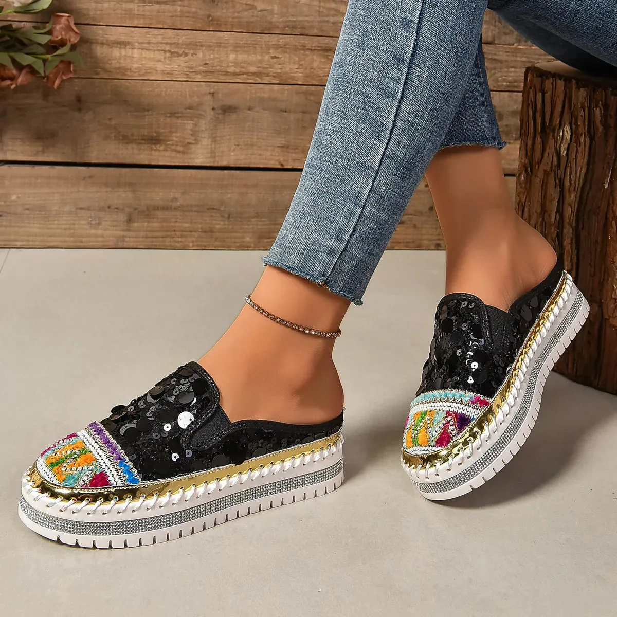 Sequin Round Toe Platform Loafers sold by Unique Kulture product image thumbnail 5