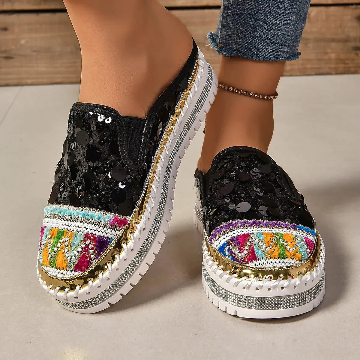 Sequin Round Toe Platform Loafers sold by Unique Kulture product image thumbnail 3