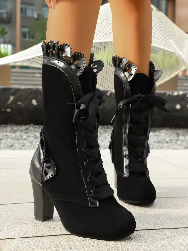 Lace Up Block Heels Boots made by Unique Kulture