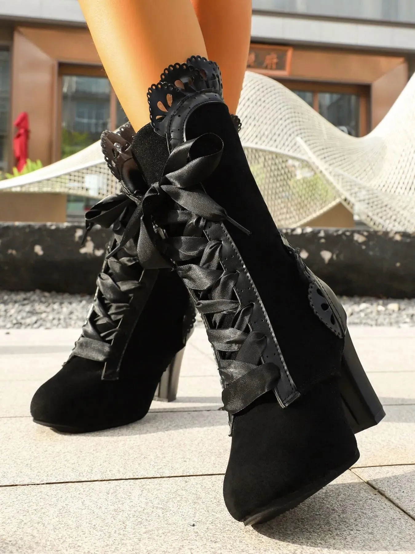 Lace Up Block Heels Boots sold by Unique Kulture product image thumbnail 2
