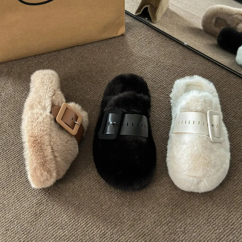 Faux Fur Buckle Slippers sold by Unique Kulture