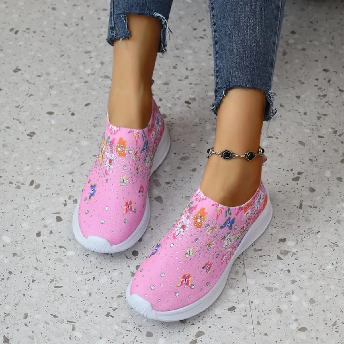 Rhinestone Floral Print Sneakers sold by Unique Kulture product image thumbnail 3