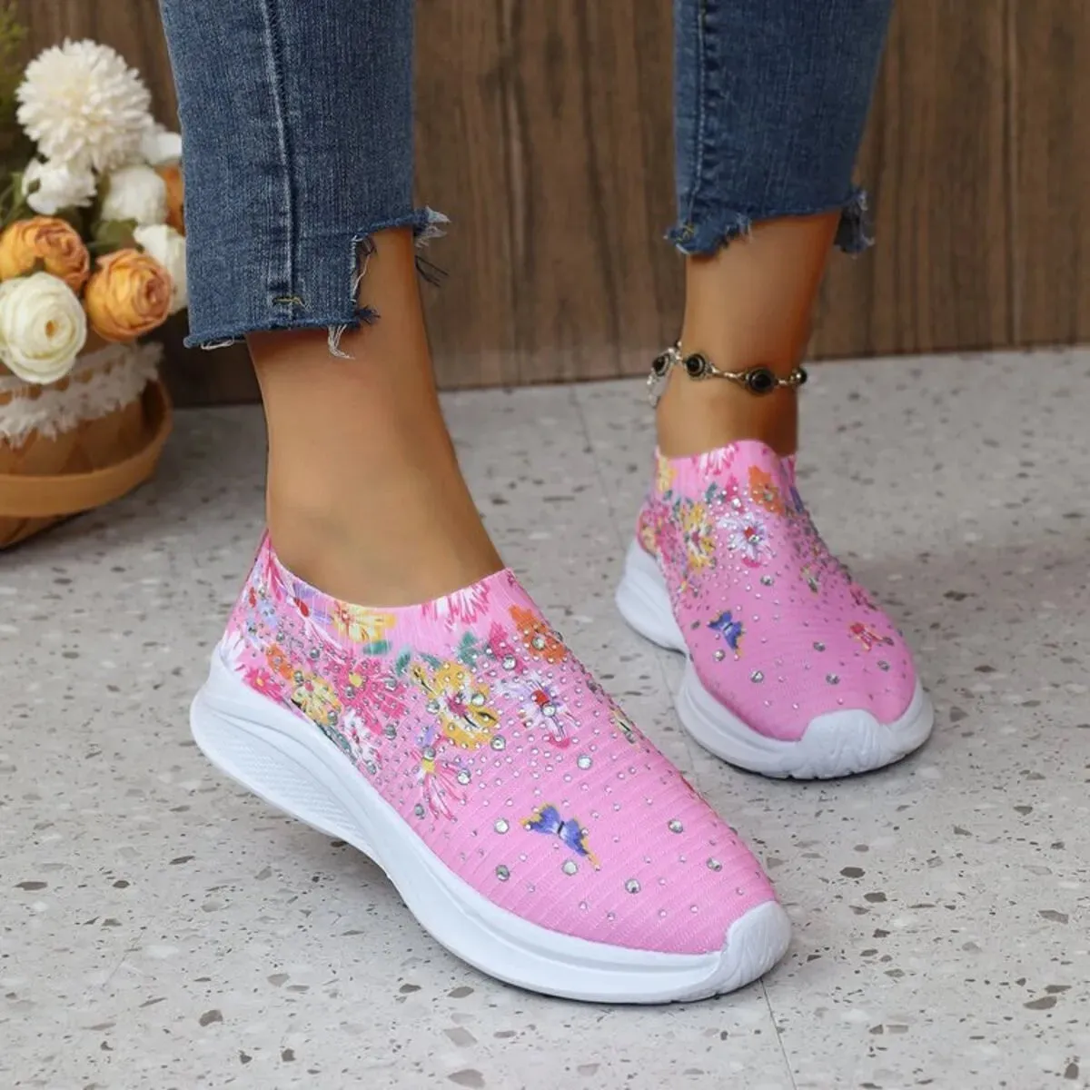 Rhinestone Floral Print Sneakers sold by Unique Kulture product image thumbnail 4