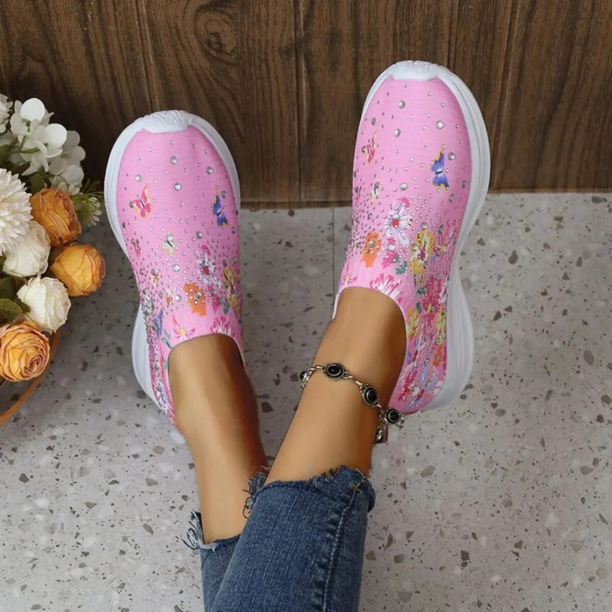 Rhinestone Floral Print Sneakers sold by Unique Kulture product image thumbnail 2