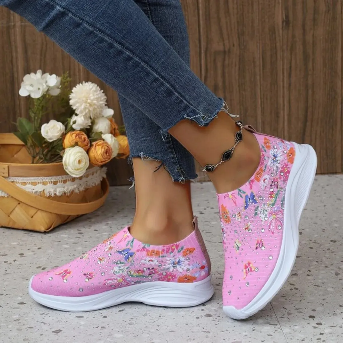 Rhinestone Floral Print Sneakers sold by Unique Kulture product image thumbnail 5