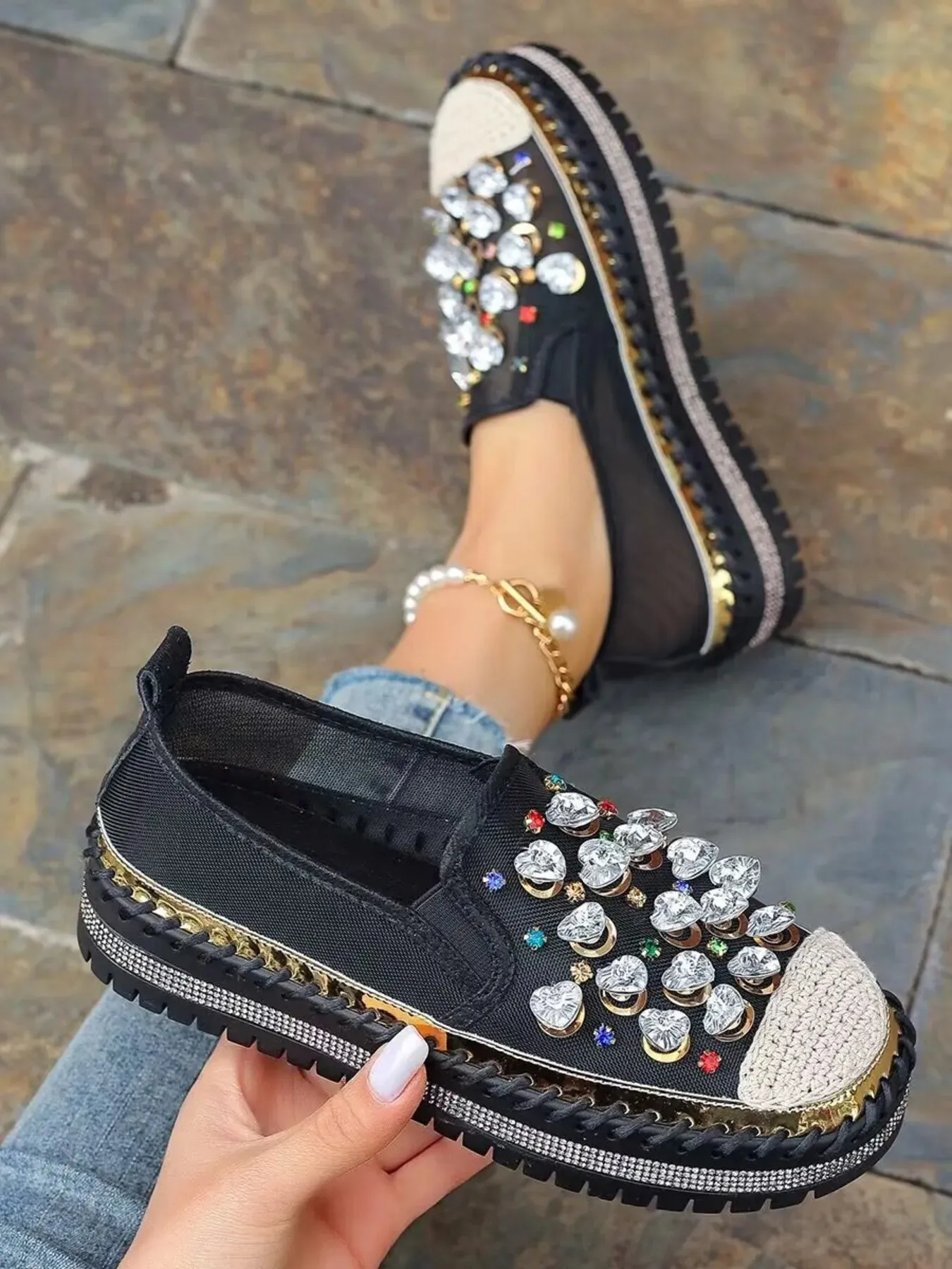 Rhinestone Round Toe Platform Loafers sold by Unique Kulture product image thumbnail 2