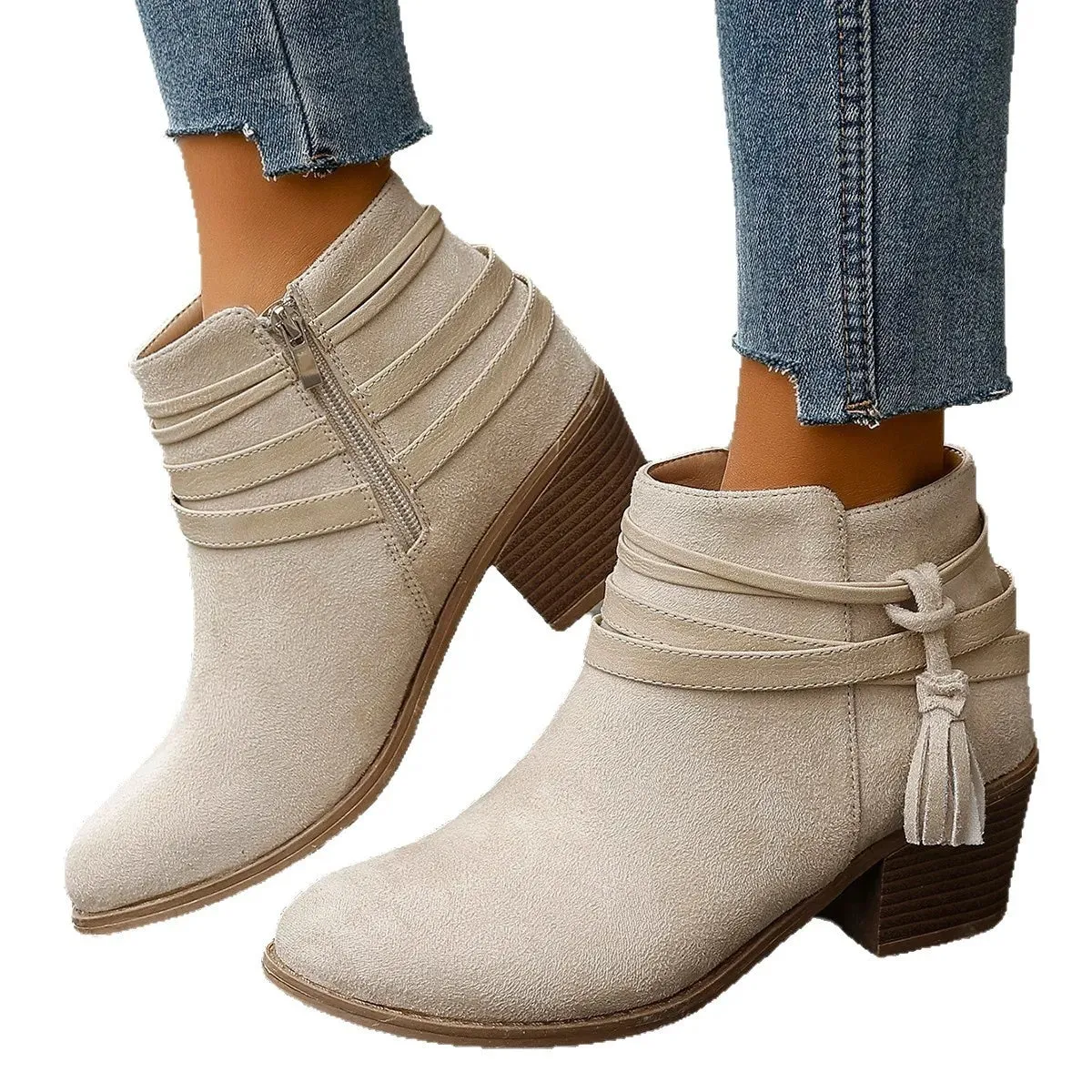 Tassel Point Toe Block Heels Boots sold by Unique Kulture product image thumbnail 3
