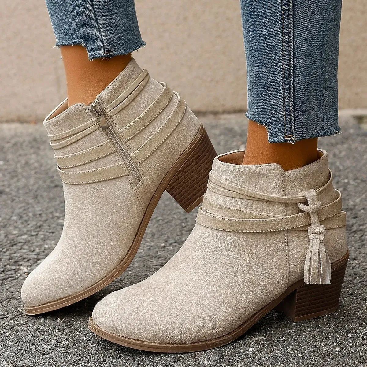 Tassel Point Toe Block Heels Boots sold by Unique Kulture