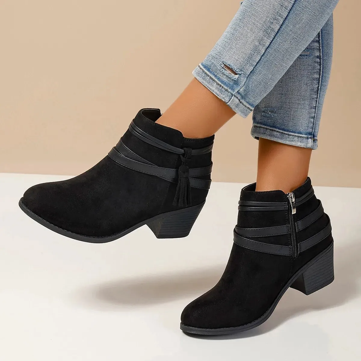 Tassel Point Toe Block Heels Boots sold by Unique Kulture product image thumbnail 4