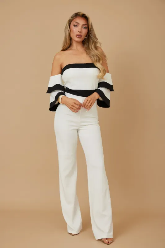 Off Shoulder Black N White Color Combo Jumpsuit sold by Unique Kulture