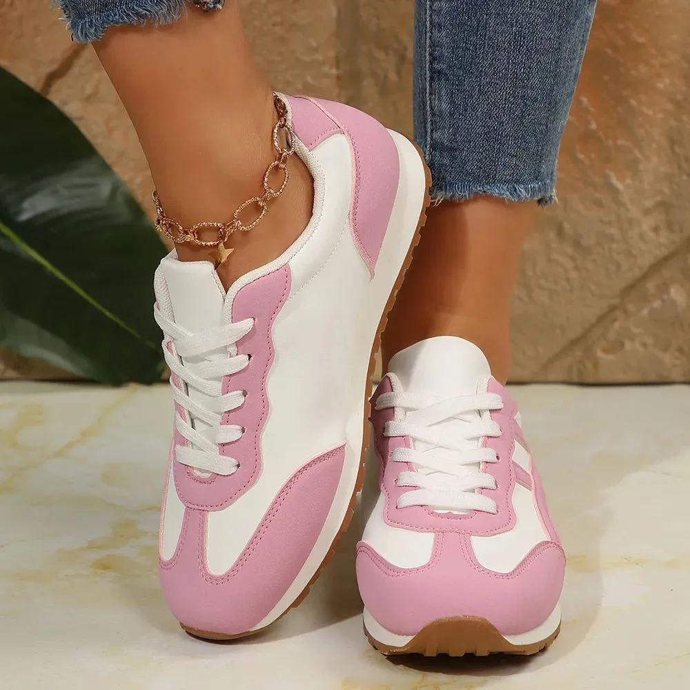 Contrast Lace Up Round Toe Sneakers sold by Unique Kulture
