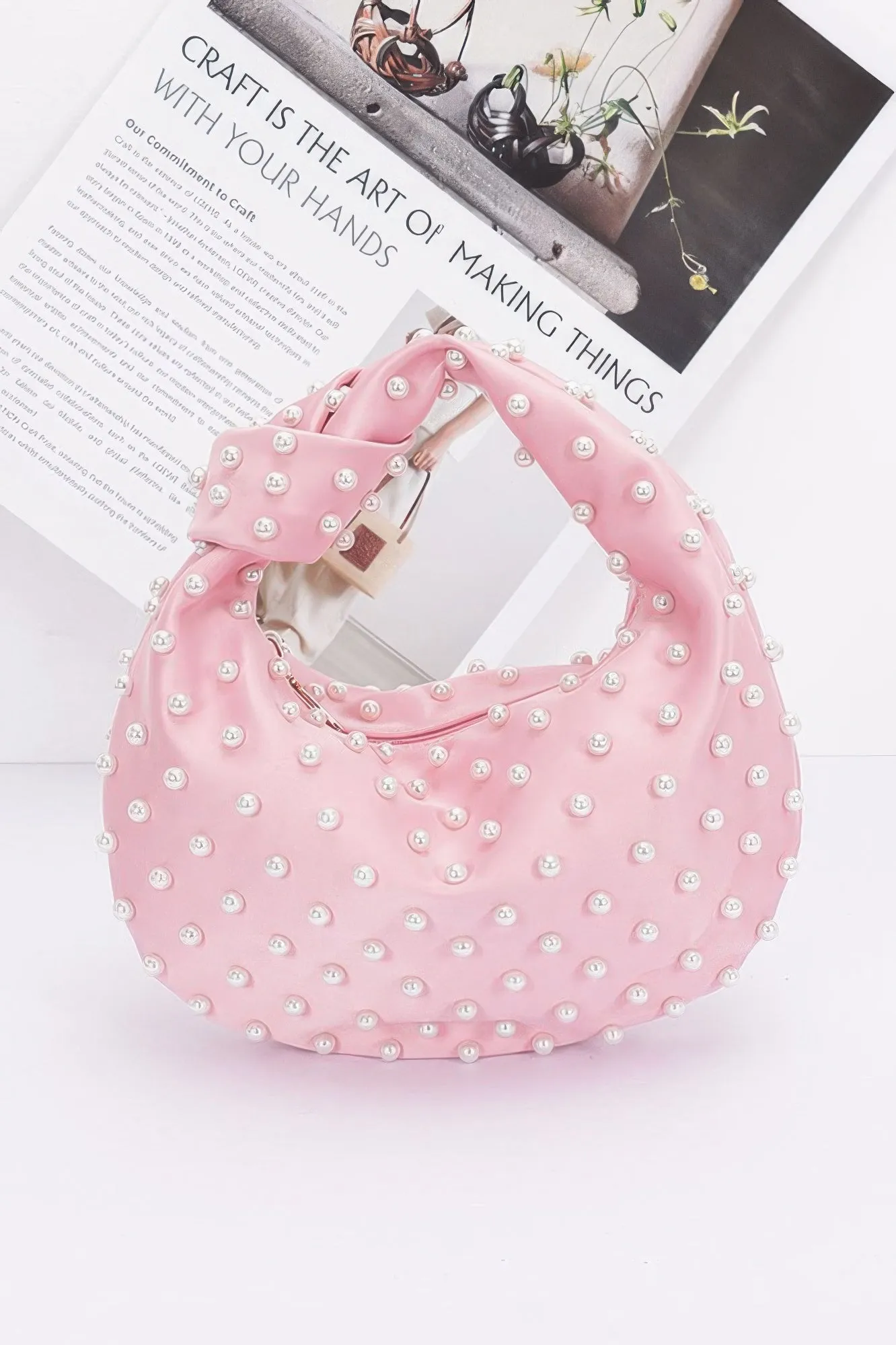 Faux Pearl Studded Satin Bag sold by Unique Kulture