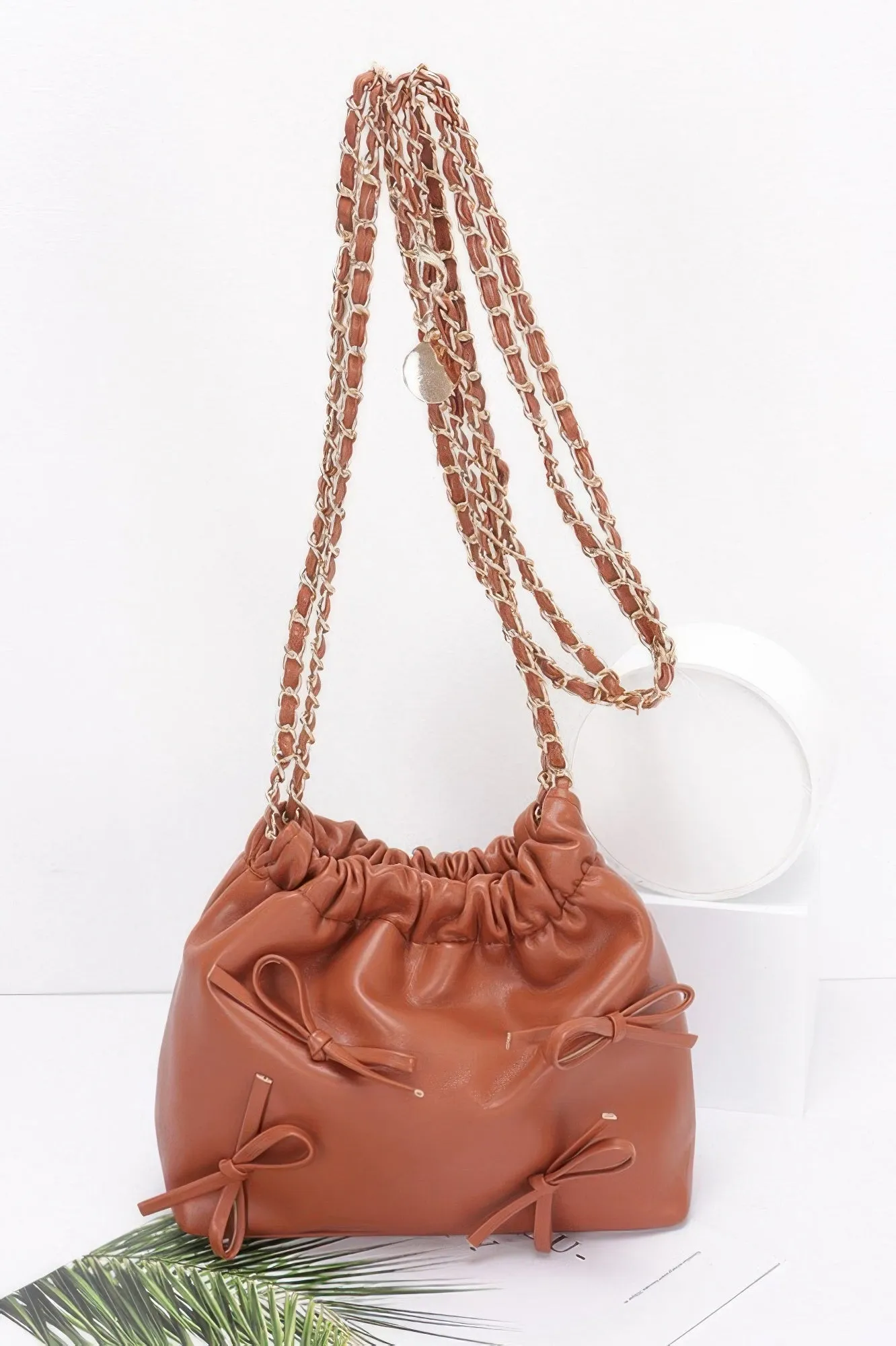 Faux Leather Multi Ribbon Bucket Chaincrossbodybag sold by Unique Kulture product image thumbnail 5