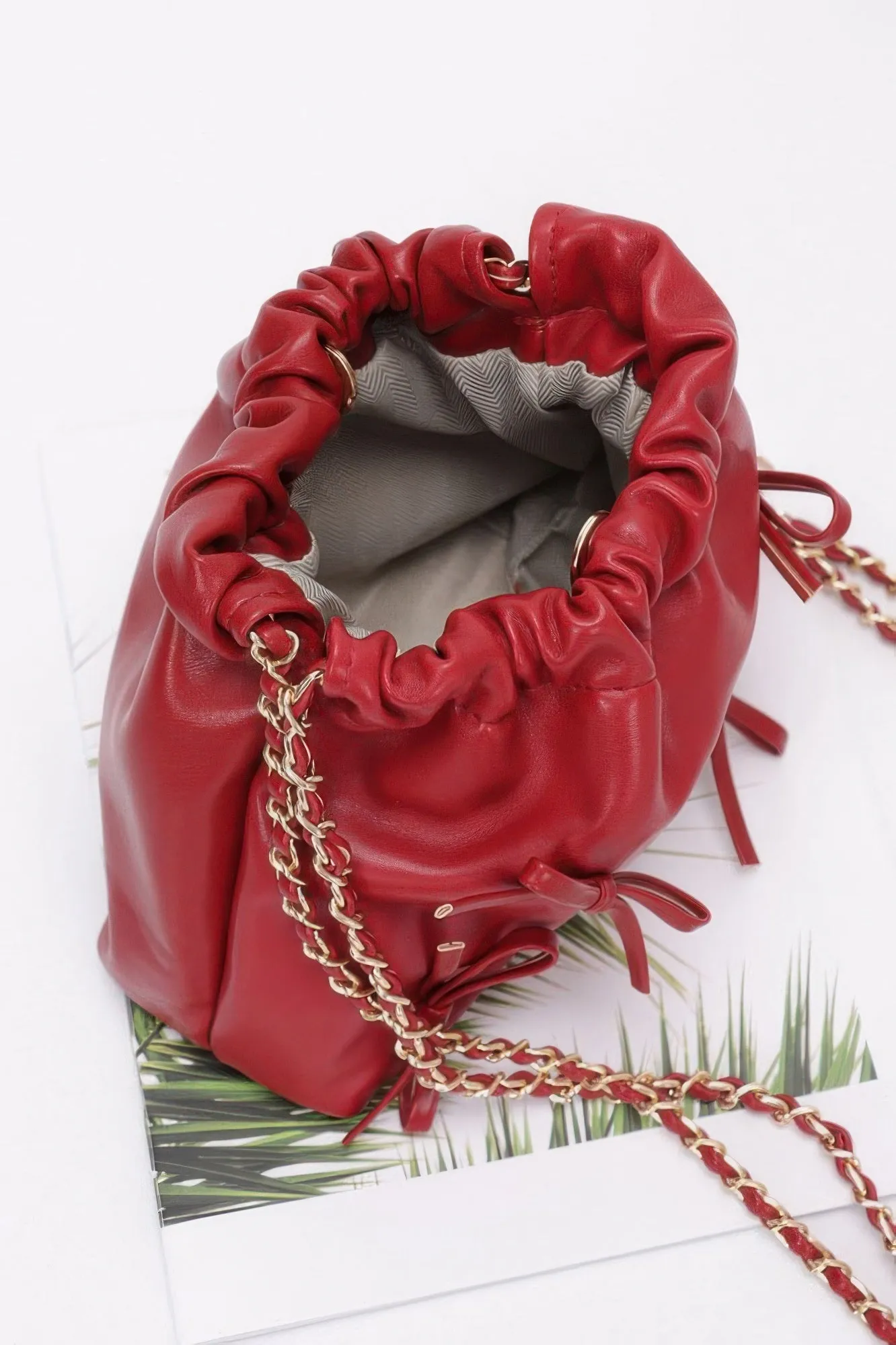 Faux Leather Multi Ribbon Bucket Chaincrossbodybag sold by Unique Kulture product image thumbnail 4