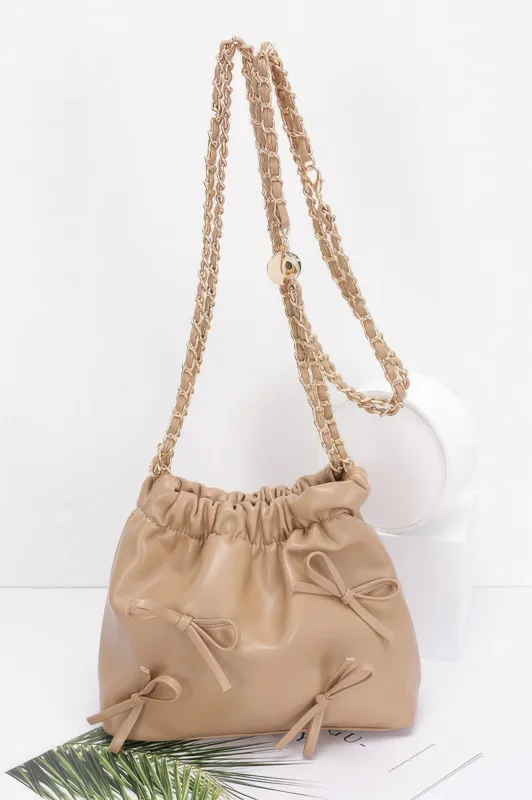 Faux Leather Multi Ribbon Bucket Chaincrossbodybag made by Unique Kulture