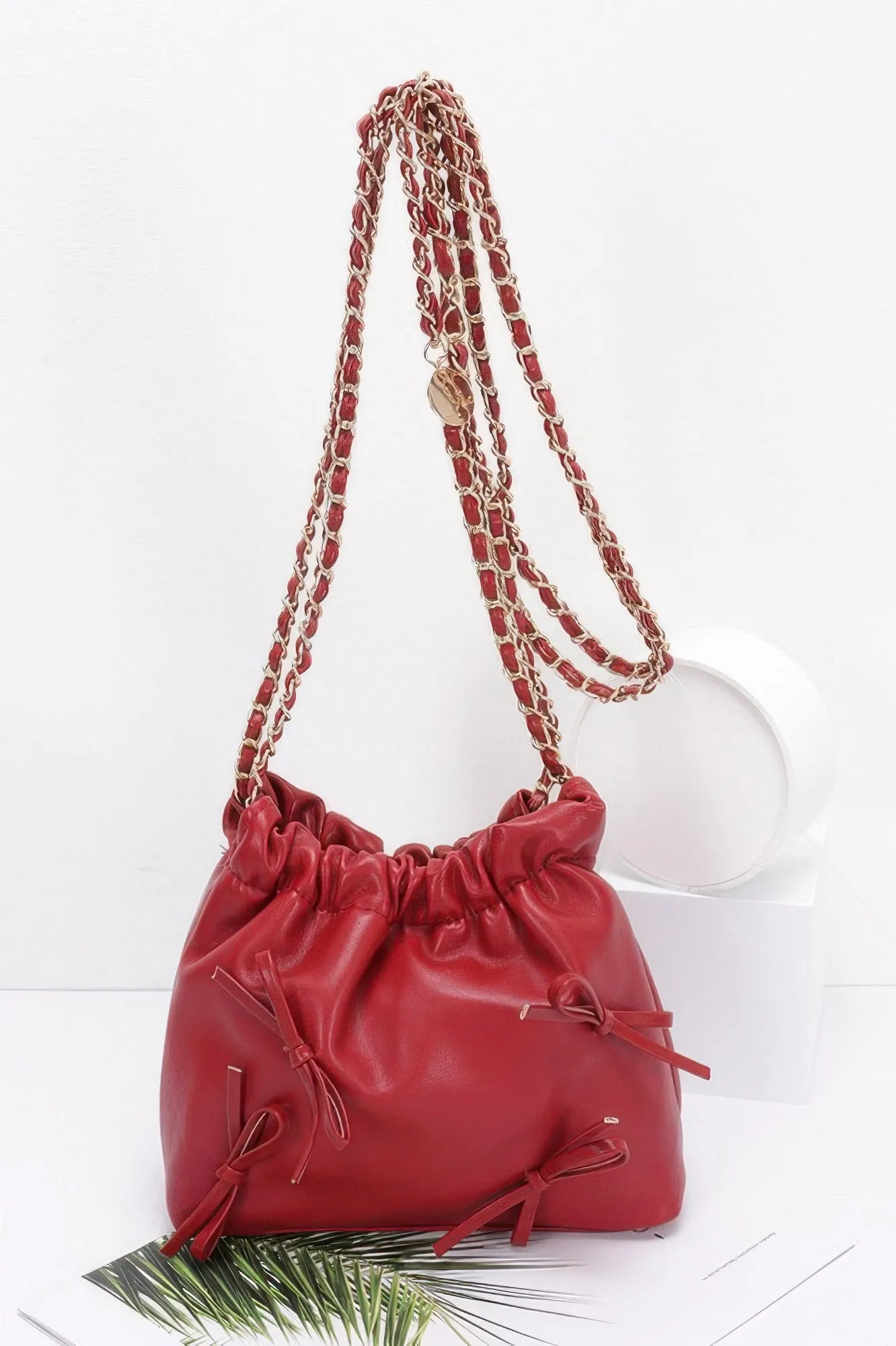 Faux Leather Multi Ribbon Bucket Chaincrossbodybag sold by Unique Kulture product image thumbnail 3