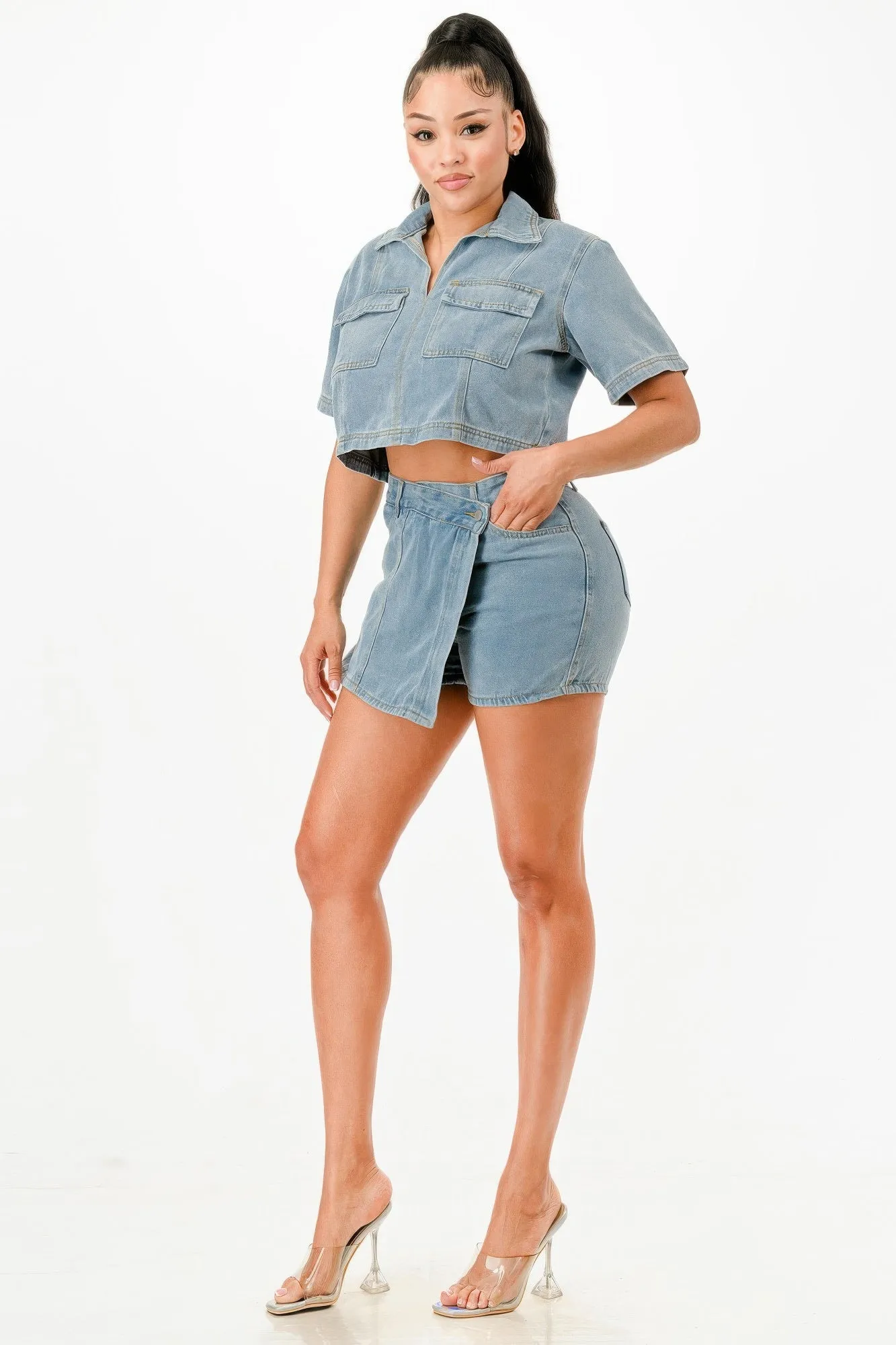 Cropped Denim Shirt And Skort Set sold by Unique Kulture product image thumbnail 3