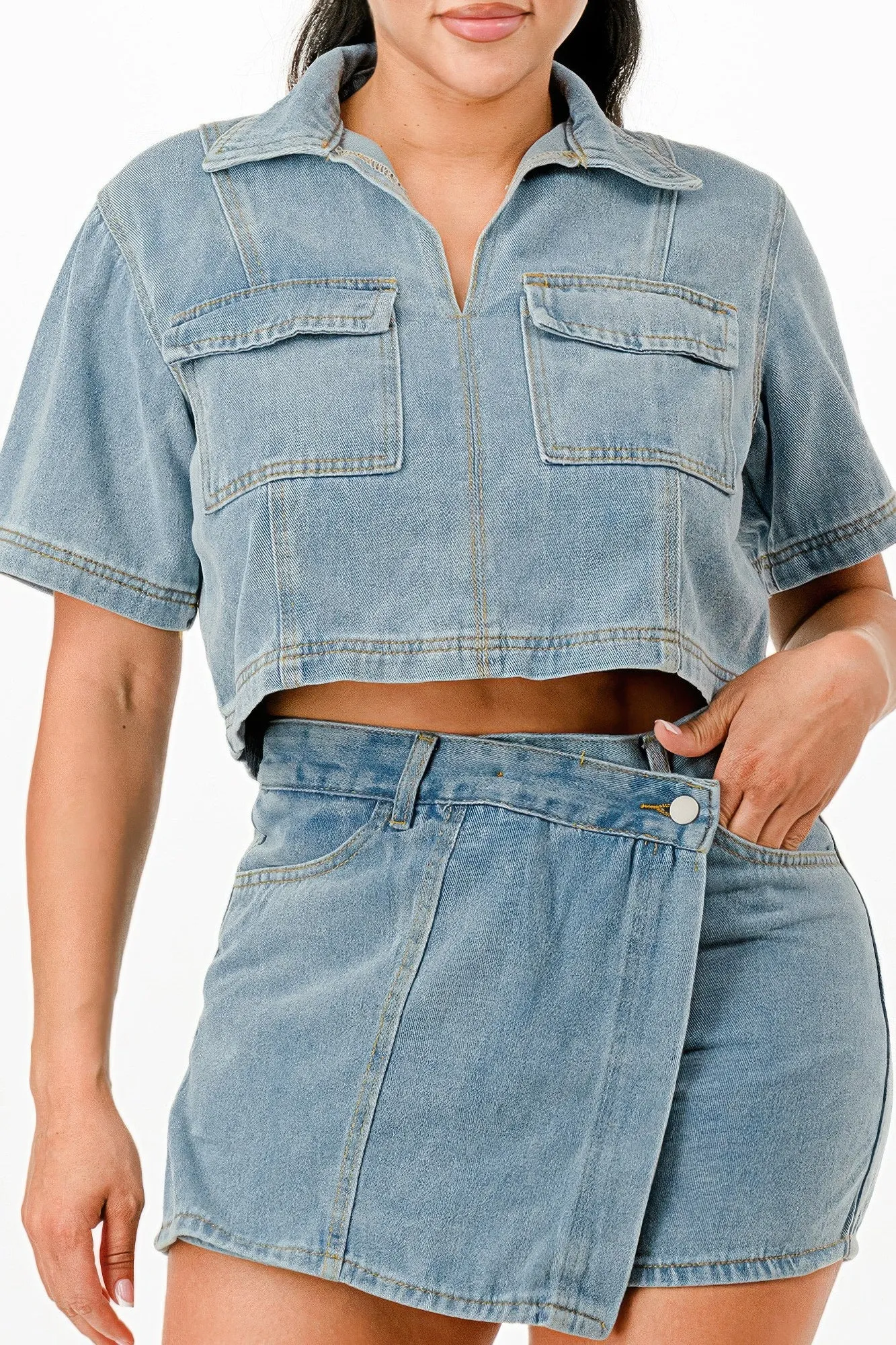 Cropped Denim Shirt And Skort Set sold by Unique Kulture product image thumbnail 5