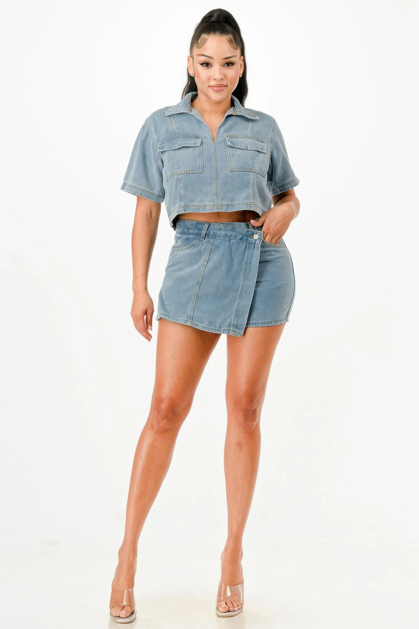 Cropped Denim Shirt And Skort Set sold by Unique Kulture product image thumbnail 2