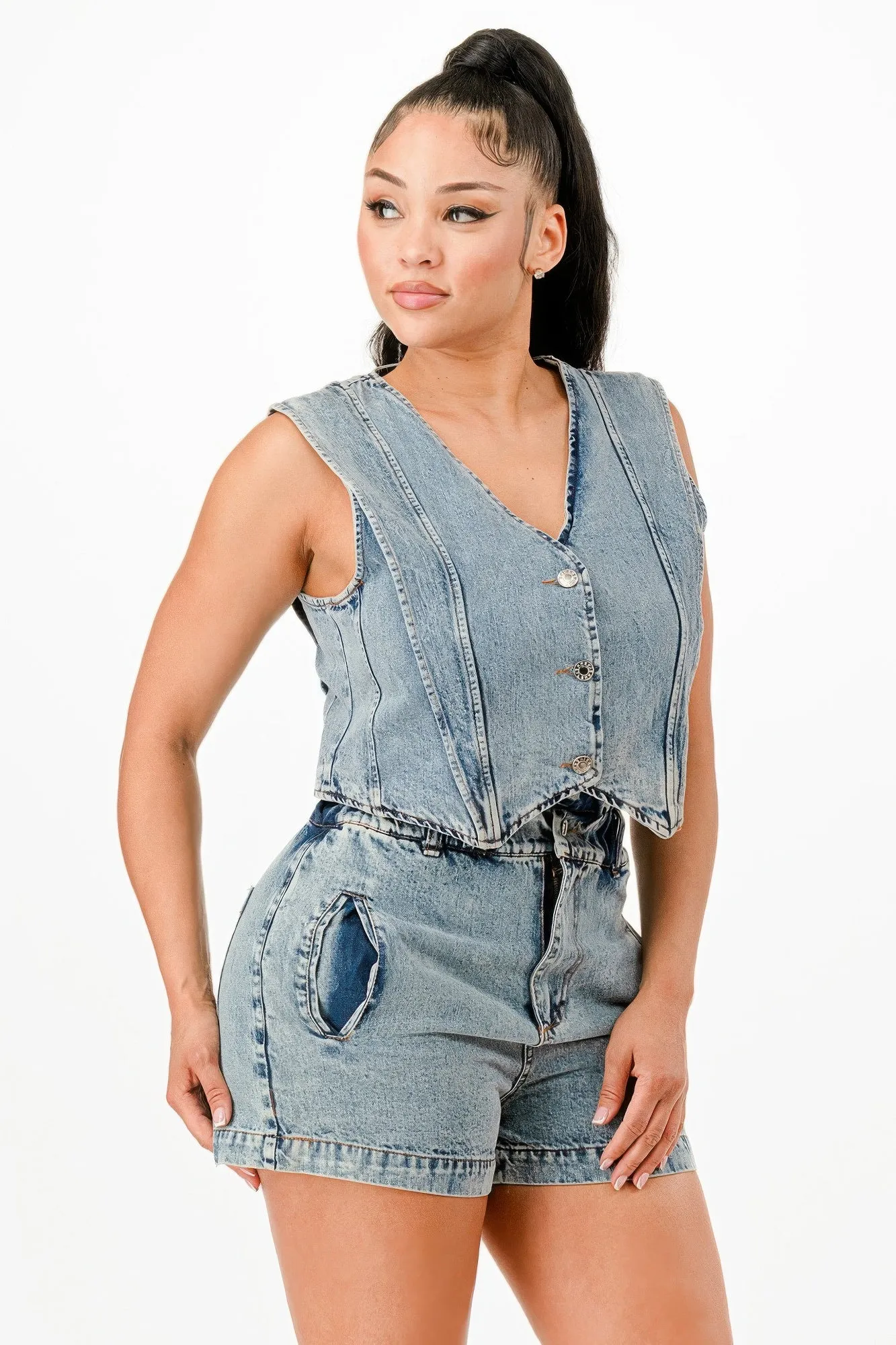 Classic Denim Vest And Short Pants Set sold by Unique Kulture product image thumbnail 5