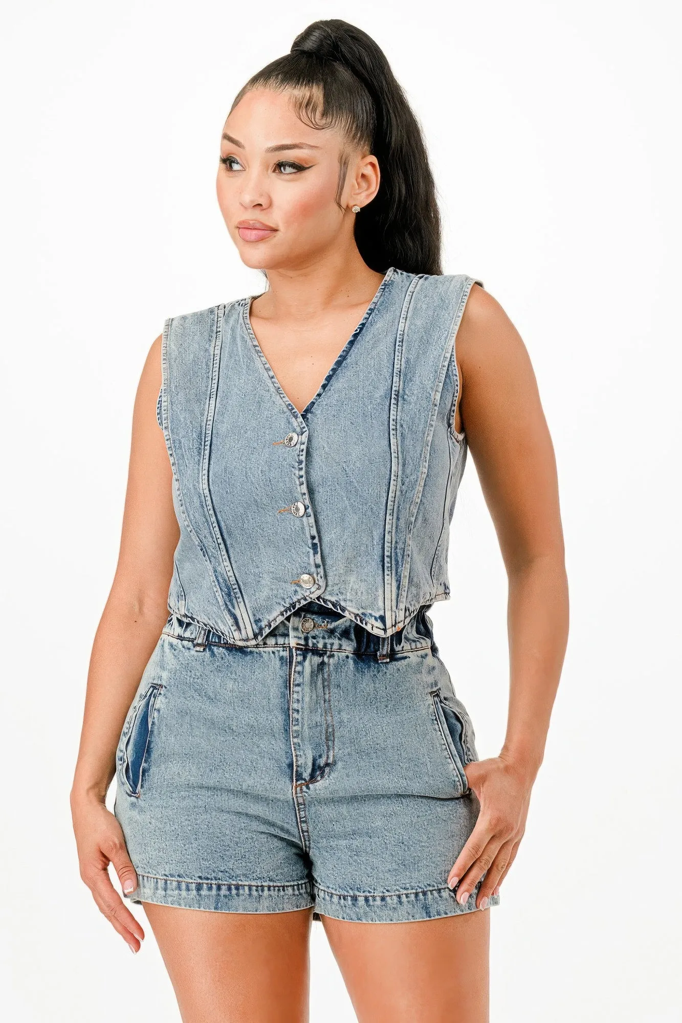 Classic Denim Vest And Short Pants Set sold by Unique Kulture product image thumbnail 4