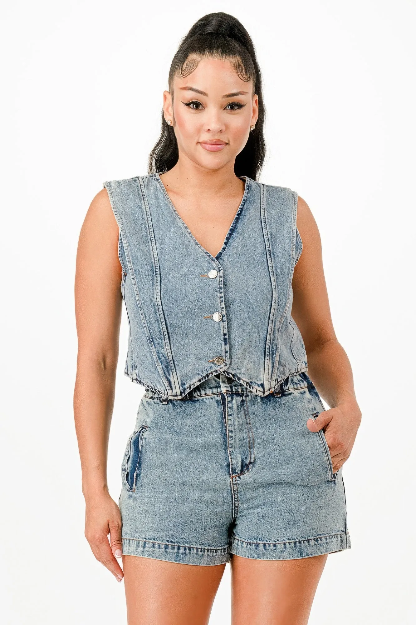 Classic Denim Vest And Short Pants Set sold by Unique Kulture