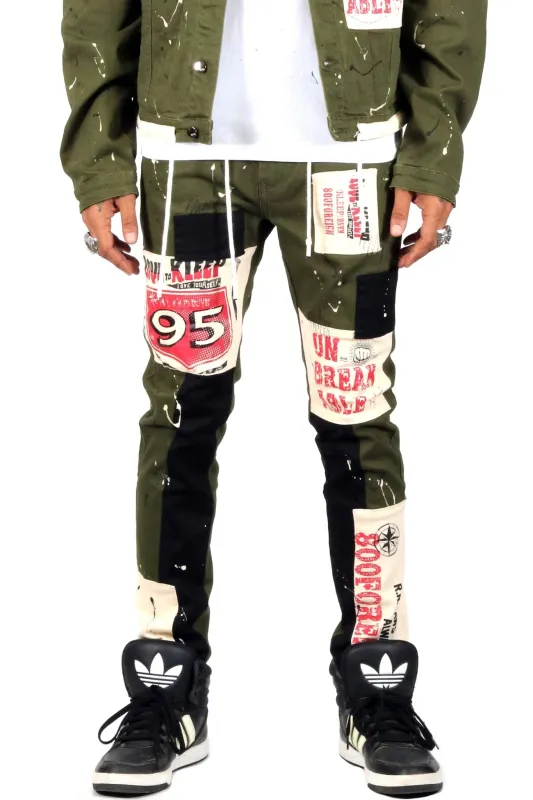 Chive Washed Skinny Twill Pants made by Unique Kulture