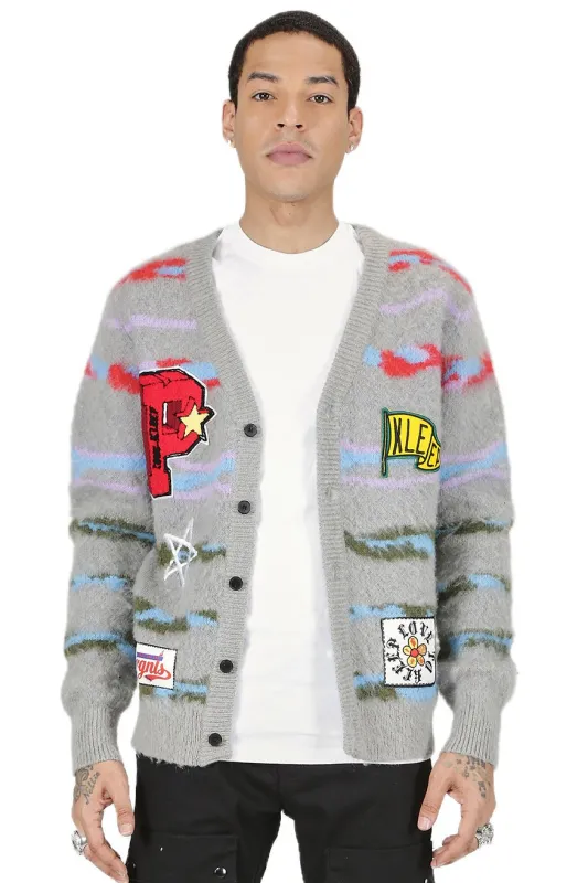 DOUGAL Men's premium sweater cardigan with embroidery & patches made by Unique Kulture