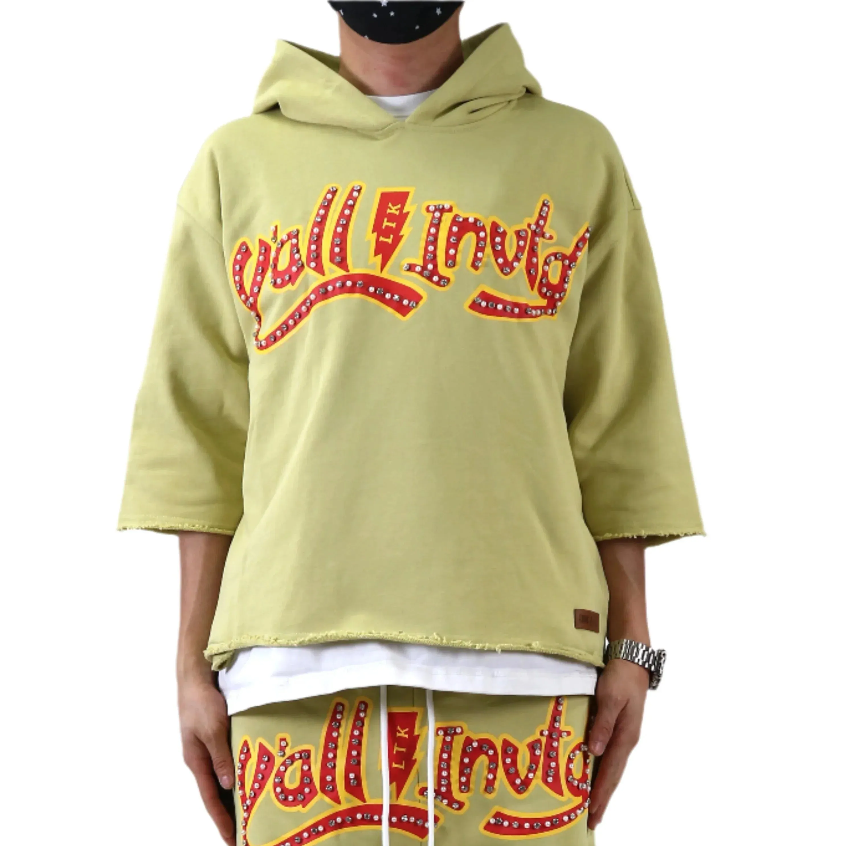 BRITON French Terry 3/4 Sleeve Crop Top Pullover Hoodie sold by Unique Kulture