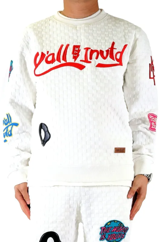 BLANCO Waffle Square Pattern crewneck pullover with patches made by Unique Kulture