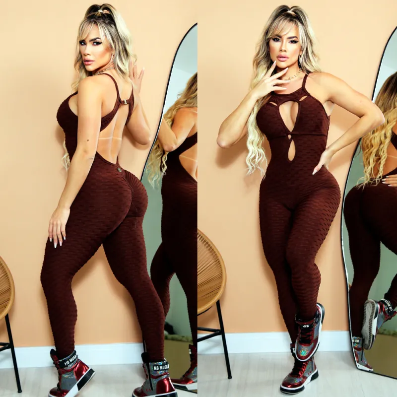 SCRUNCH BOOTY BROWN GORGEOUS LONG JUMPSUIT made by Unique Kulture