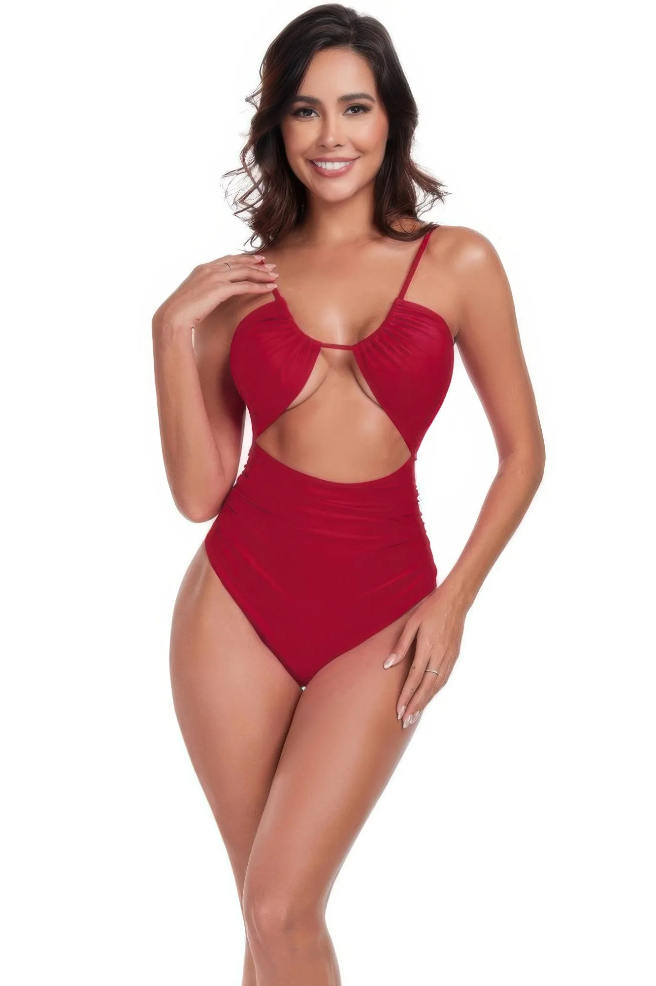 One Piece Solid Ruched Strap Cut Out Swimsuit sold by Unique Kulture product image thumbnail 4
