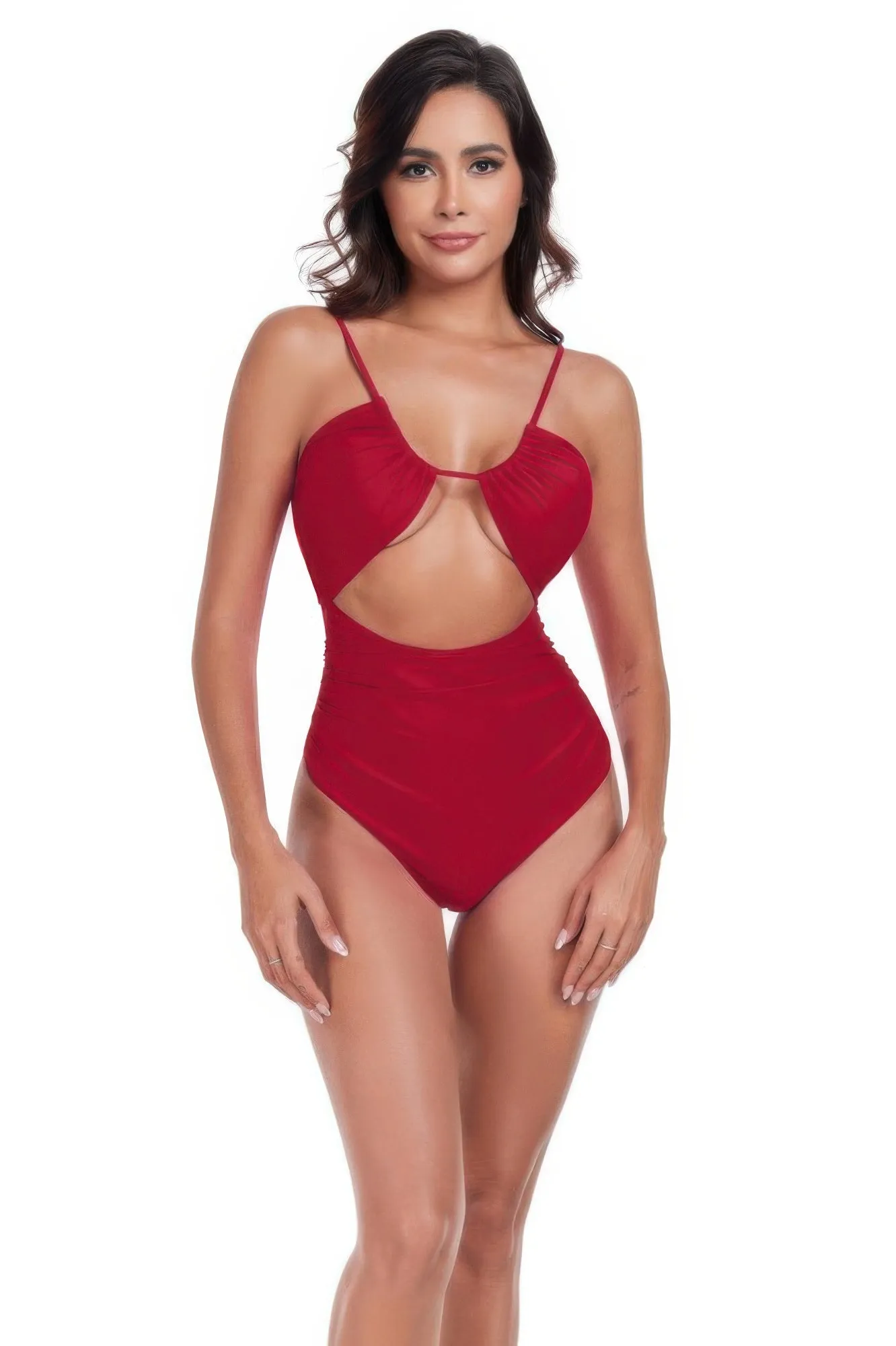 One Piece Solid Ruched Strap Cut Out Swimsuit sold by Unique Kulture product image thumbnail 3