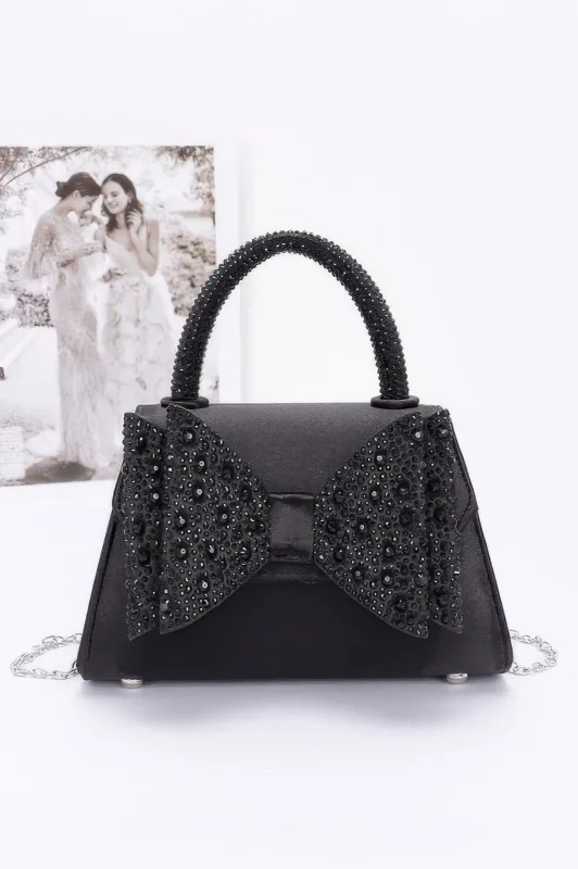 Rhinestone Ribbon Top Handle Satin Flap Bag sold by Unique Kulture
