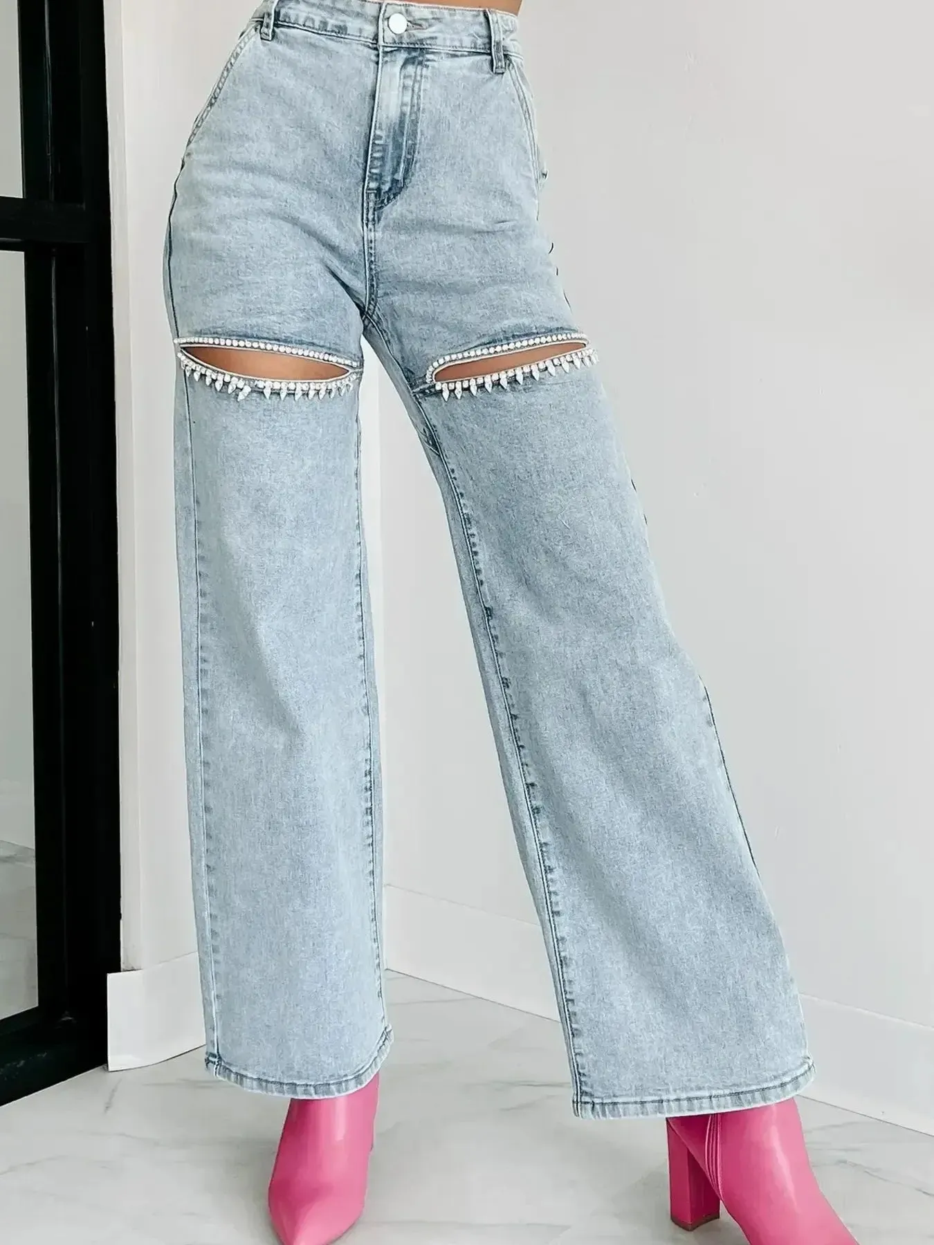High Waist Cut-Out Wide Leg Jeans sold by Unique Kulture