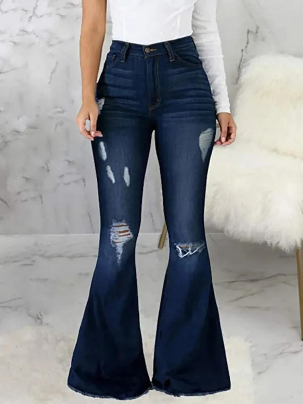 Full Size Distressed Raw Hem Flare Jeans Plus Size sold by Unique Kulture