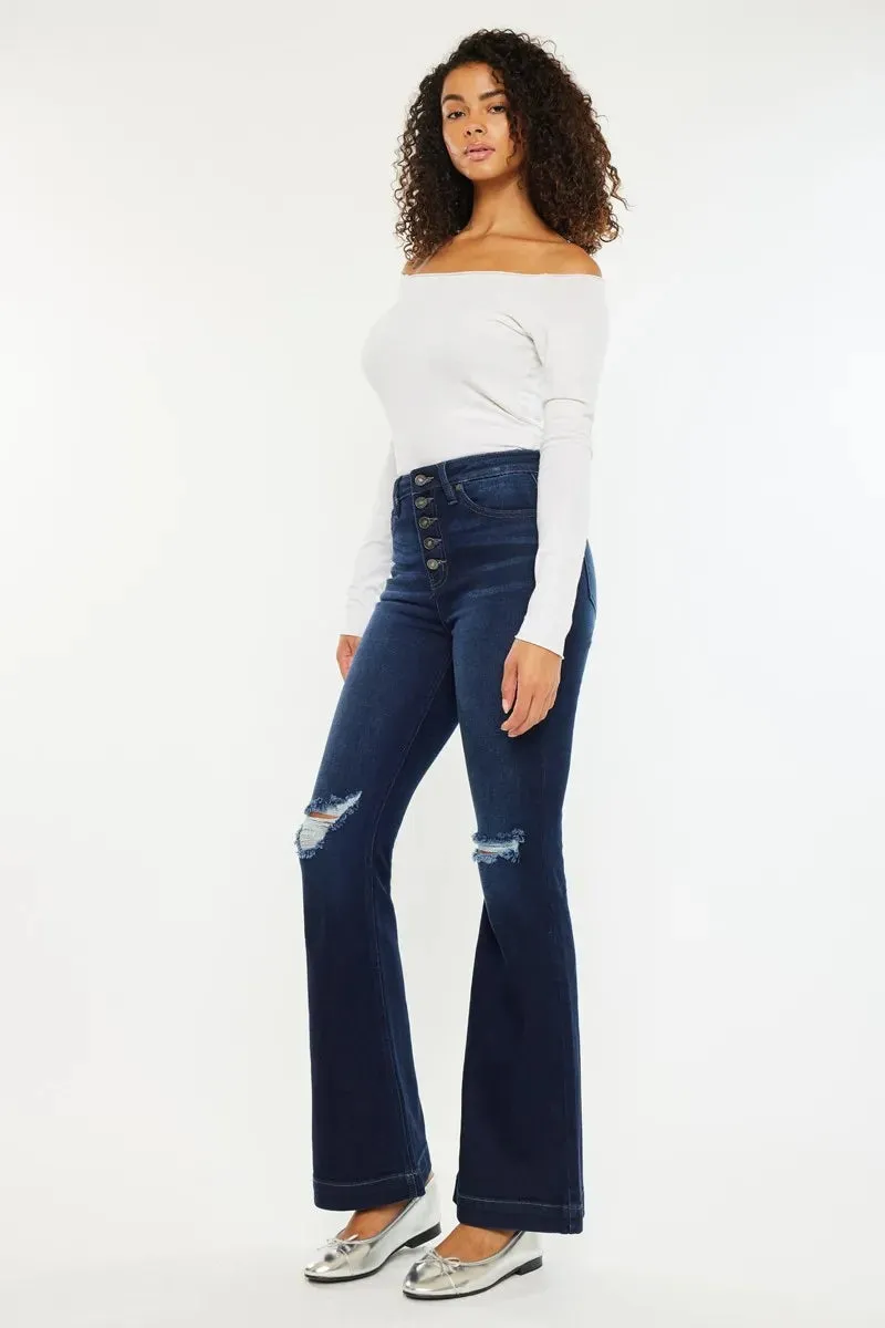 Kancan Button Fly High Rise Distressed Flare Jeans sold by Unique Kulture product image thumbnail 4