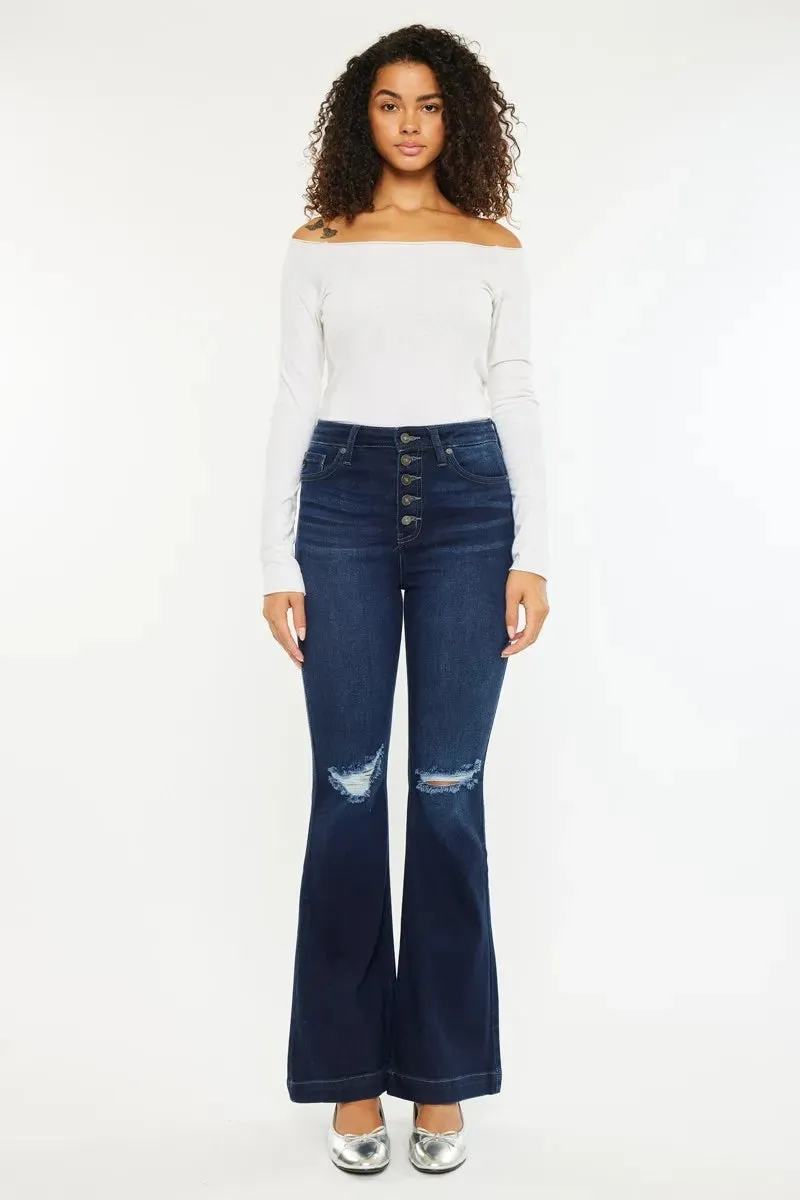 Kancan Button Fly High Rise Distressed Flare Jeans sold by Unique Kulture