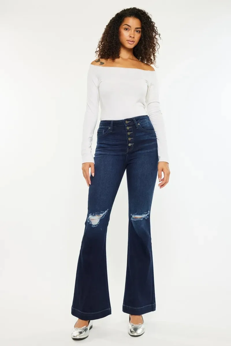 Kancan Button Fly High Rise Distressed Flare Jeans sold by Unique Kulture product image thumbnail 2
