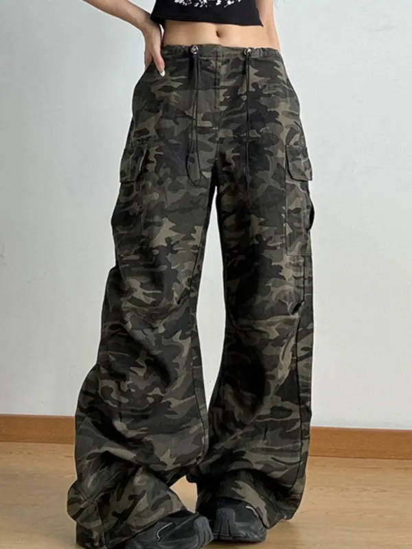 Drawstring Camouflage Cargo Wide Leg Jeans sold by Unique Kulture