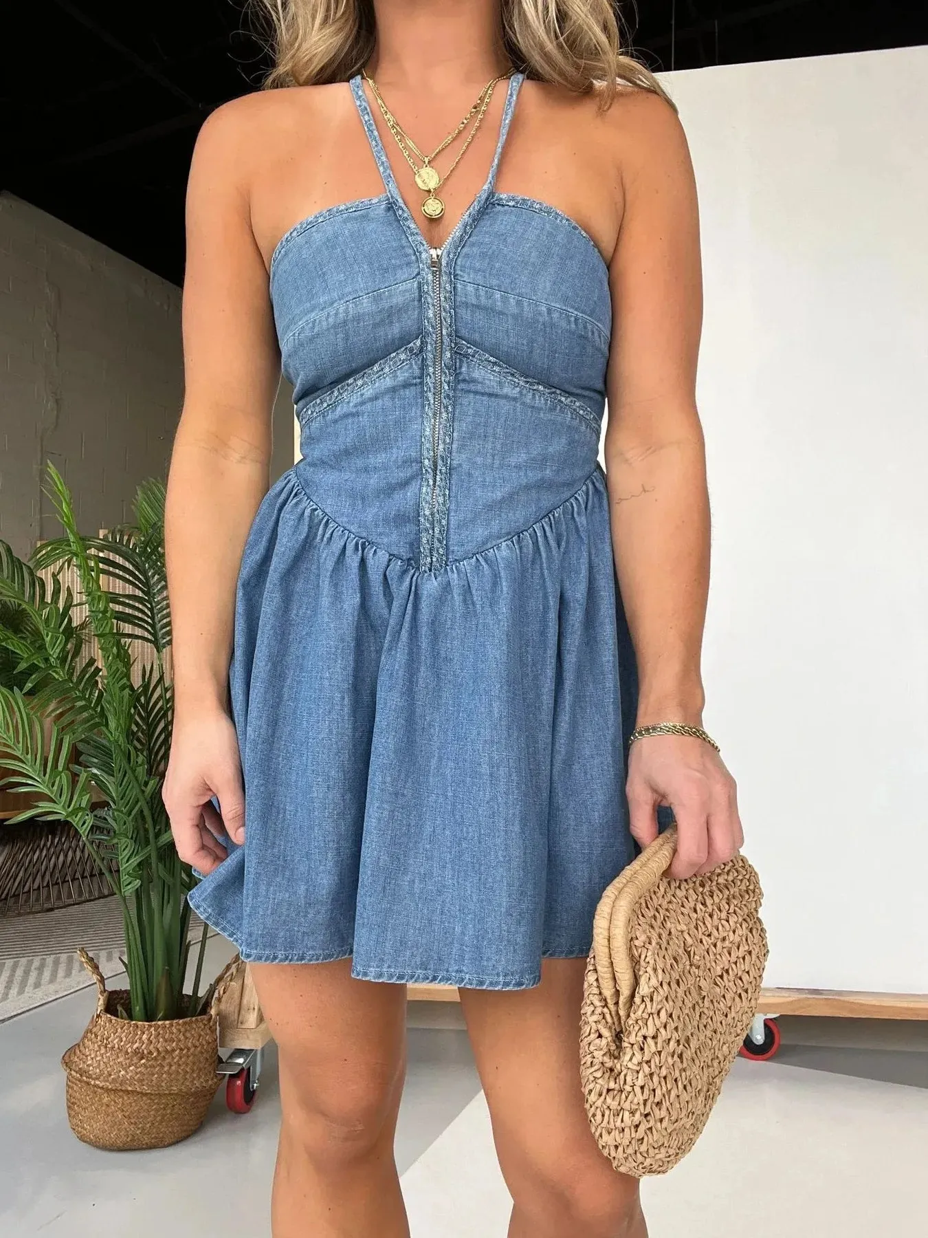Full Size Lace Up Halter Neck Denim Dress Plus Size sold by Unique Kulture product image thumbnail 4
