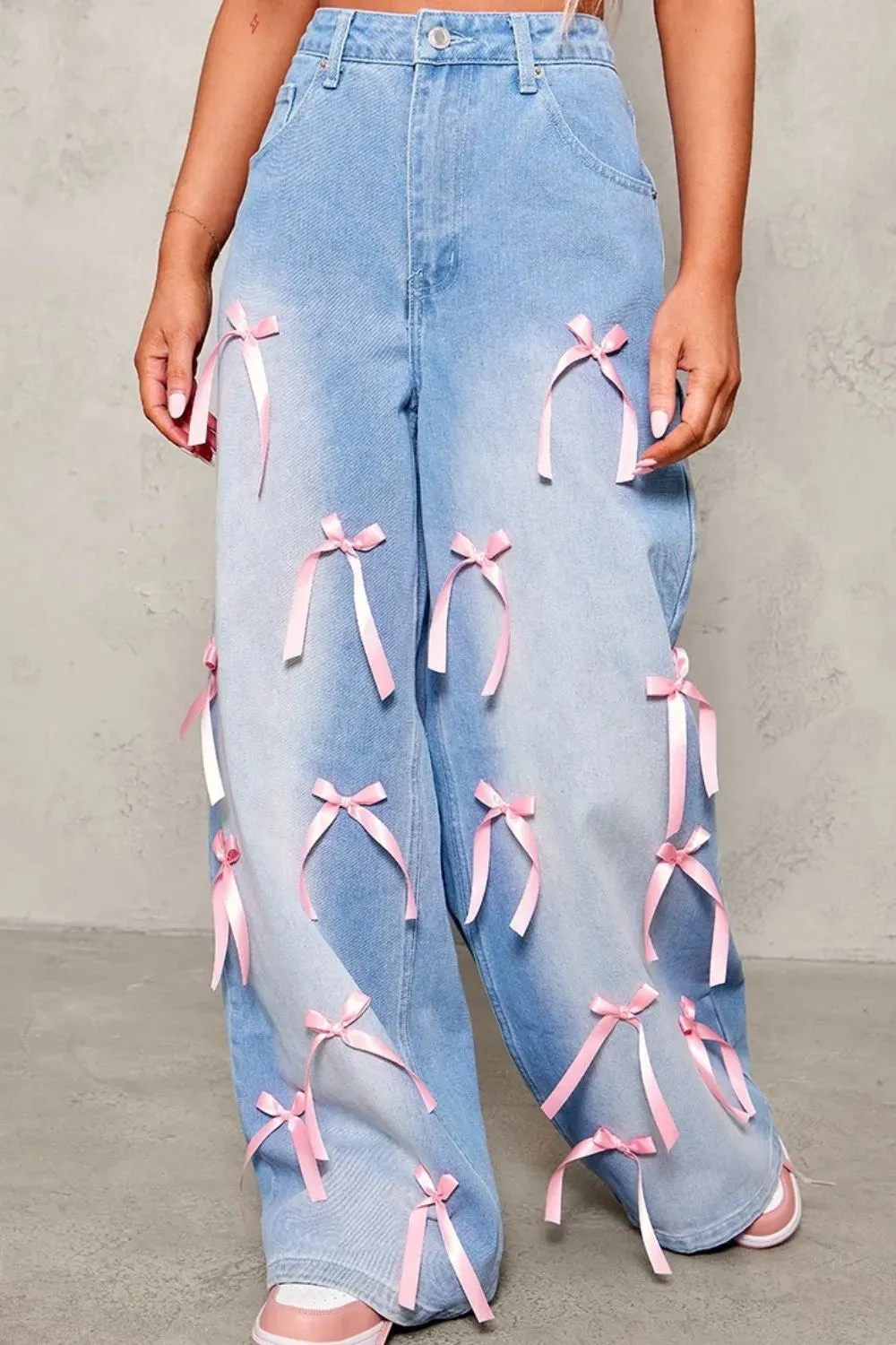Bow Decorated Wide Leg Denim Jeans sold by Unique Kulture product image thumbnail 3
