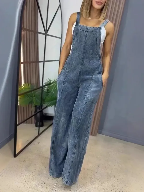 Full Size Wide Leg Washed Denim Overalls Plus Size sold by Unique Kulture