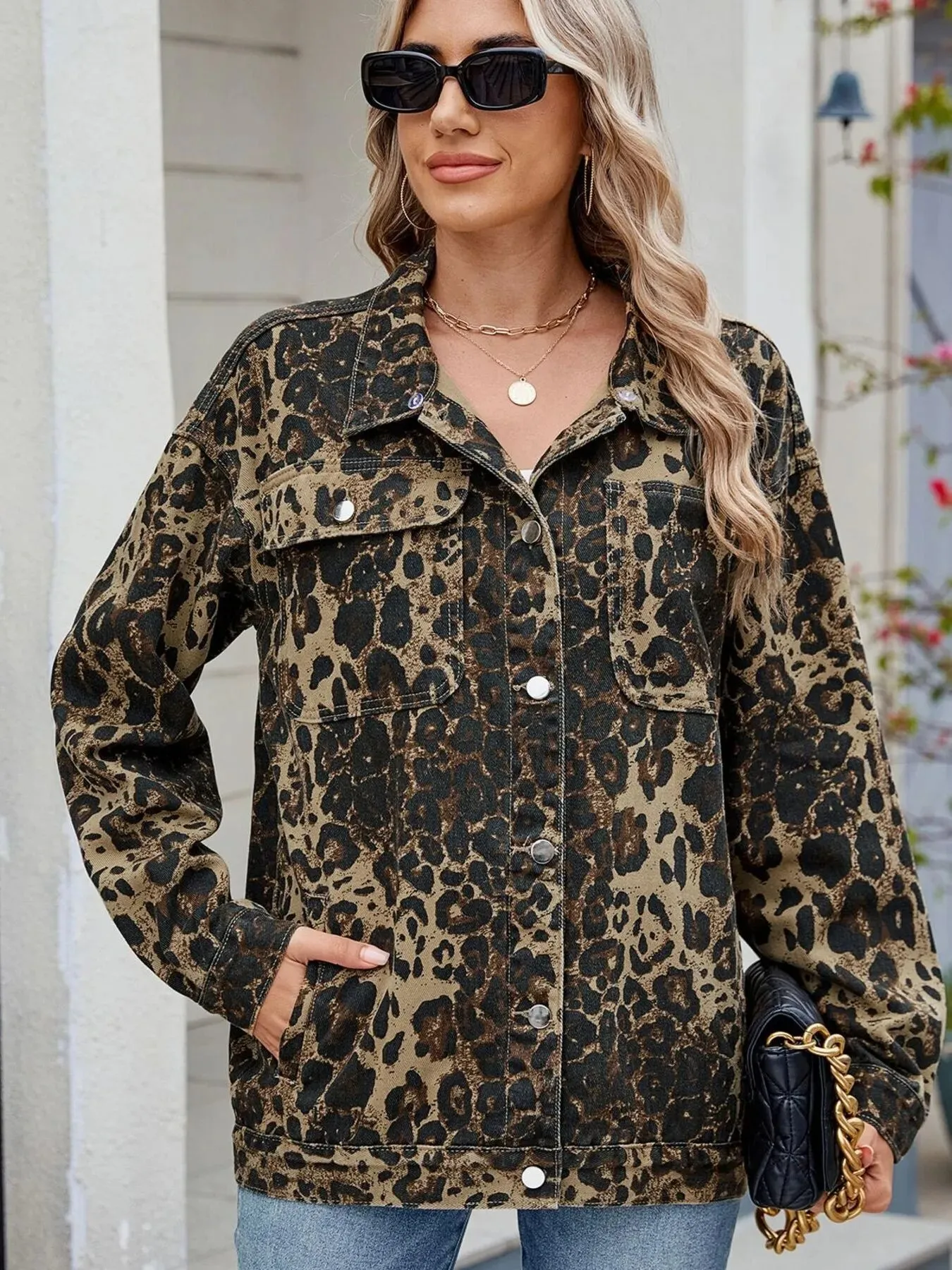 Leopard Print Oversized Denim Jacket sold by Unique Kulture product image thumbnail 5